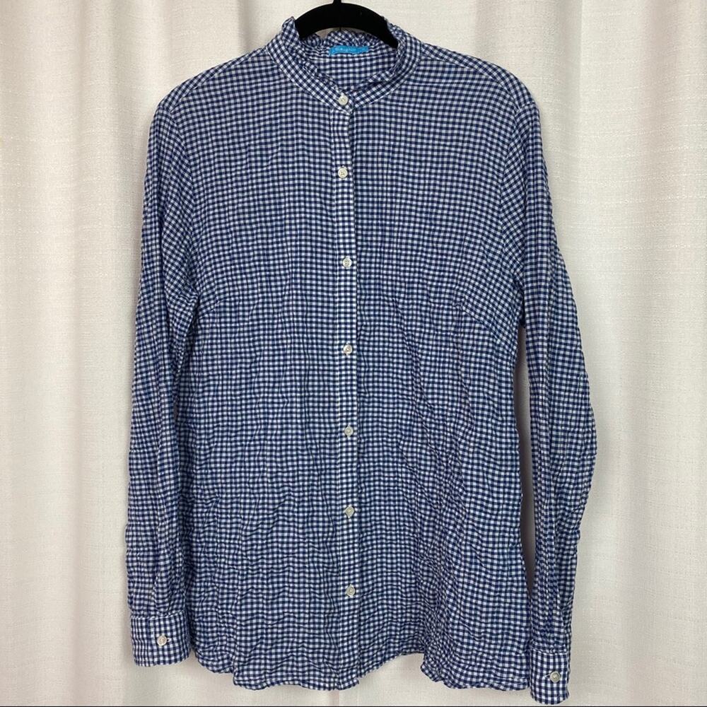 J.McLaughlin Blue Gingham Quilted Long Sleeve Button Up Blouse Sz.M - Picture 2 of 9